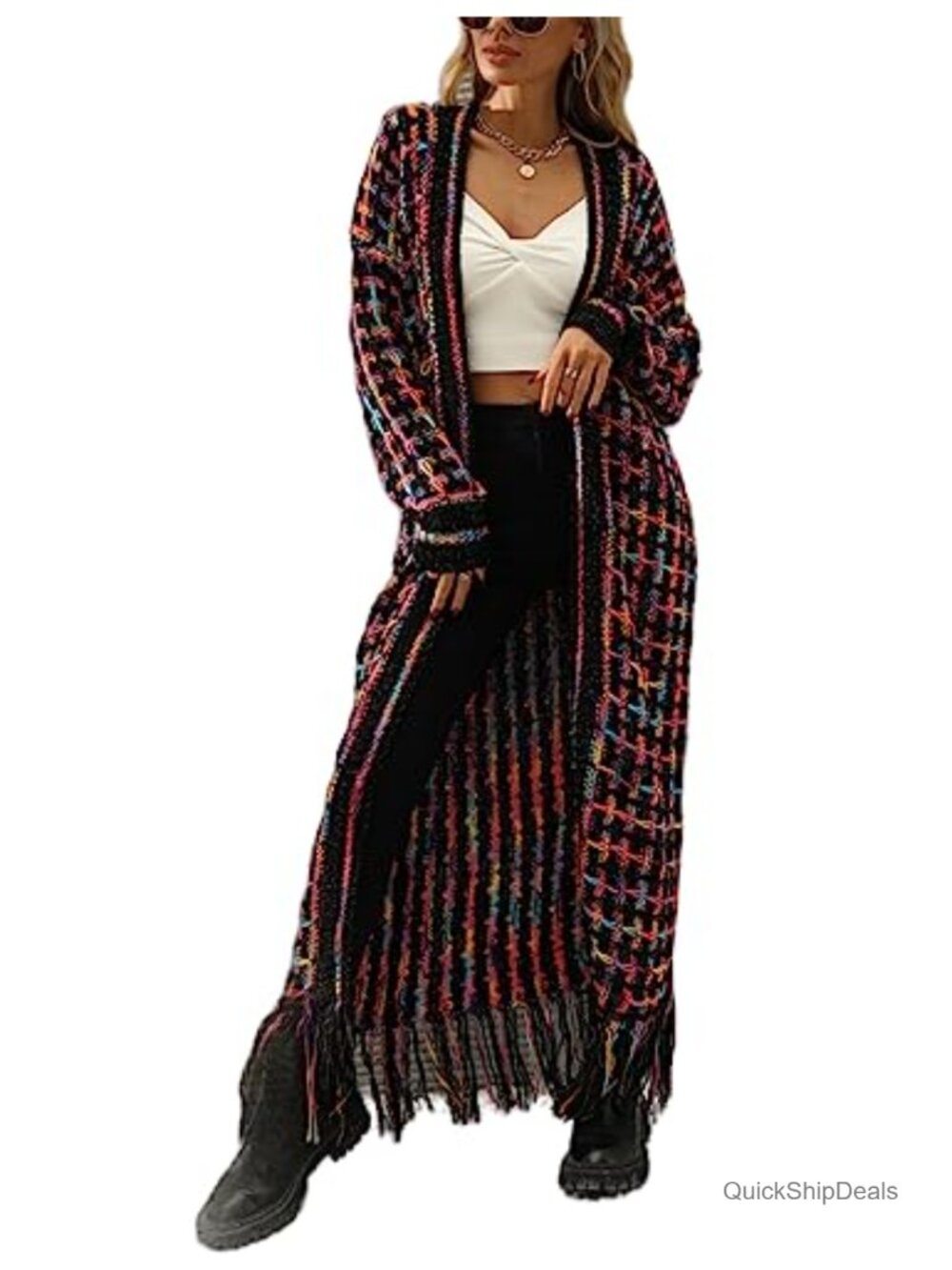 Boho Fringed Tassel Open Front Maxi Cardigan Sweater